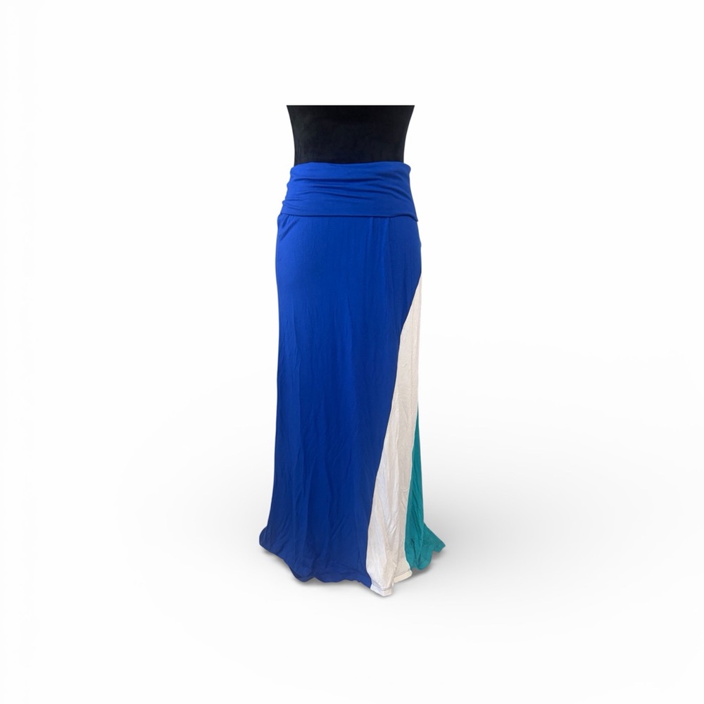 Arden B color-block maxi skirt,Blue,Teal green, white,fold over long,Dress, Med - Picture 2 of 8